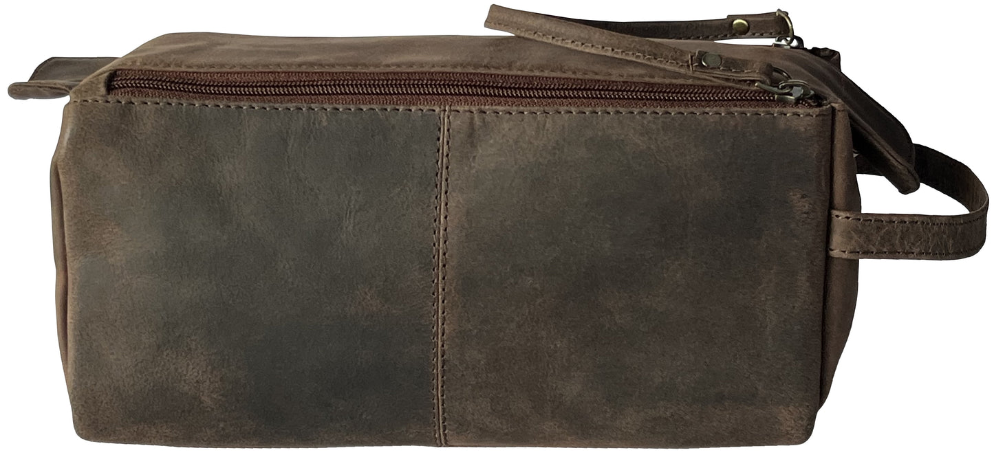 Leather Toiletry Bag for Men Women Travel Dopp Kit Bathroom Shower Hygiene Bag Makeup Cosmetic Organizer Gift for Him Her by , Dark Brown