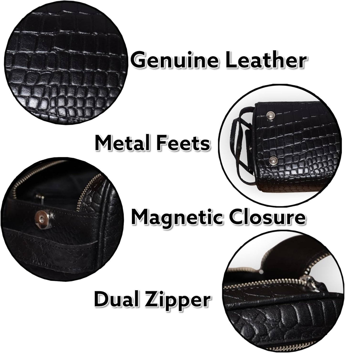 Premium Buffalo Leather Unisex Toiletry Bag Travel Dopp Kit (King Size )Shaving Kit Accessories :Shaving Brush Case , Razor Protective Travel Case ( Combo of 4 Items) (Crocodile Print) (Croco Black)