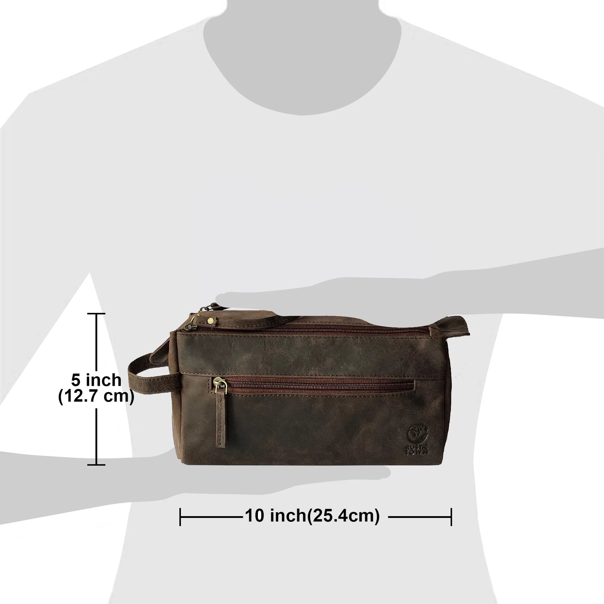 Leather Toiletry Bag for Men Women Travel Dopp Kit Bathroom Shower Hygiene Bag Makeup Cosmetic Organizer Gift for Him Her by , Dark Brown
