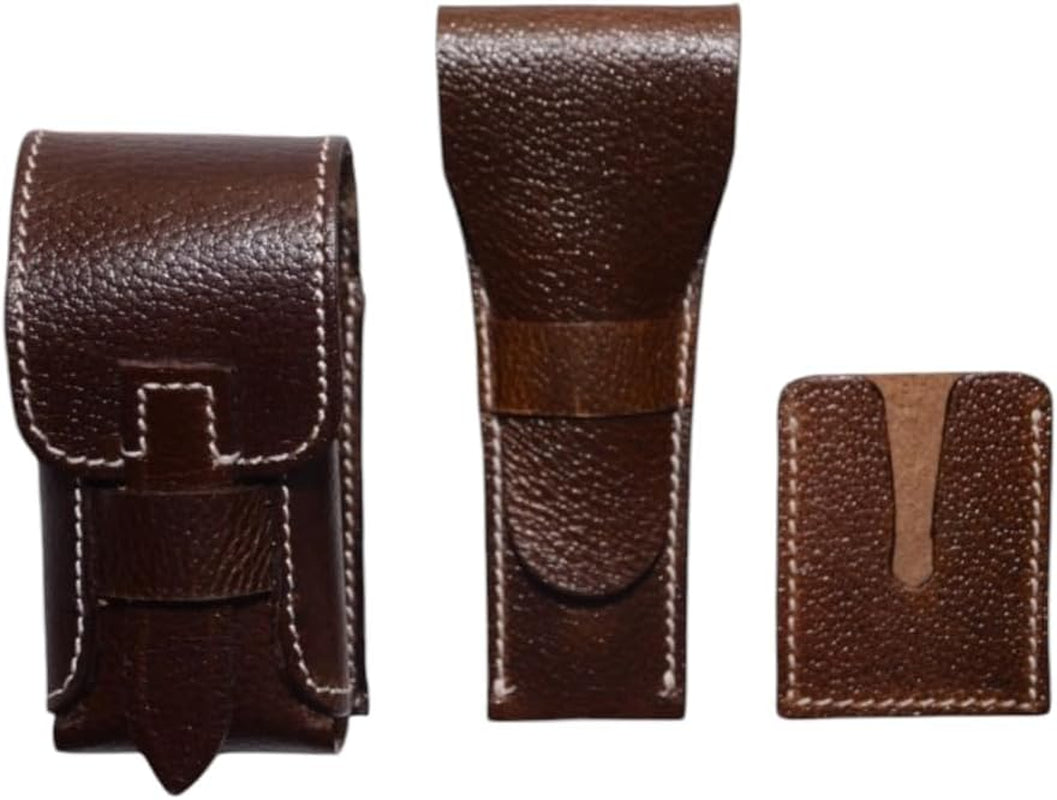 Premium Buffalo Leather Unisex Toiletry Bag Travel Dopp Kit (King Size )Shaving Kit Accessories :Shaving Brush Case , Razor Protective Travel Case ( Combo of 4 Items) (Crocodile Print) (Croco Black)