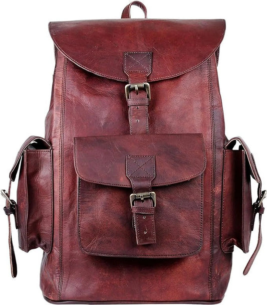 Vintage Genuine Leather Backpack for Men and Women Men’S Retro Classic Shoulder Rucksack Leather Travel Bags for College