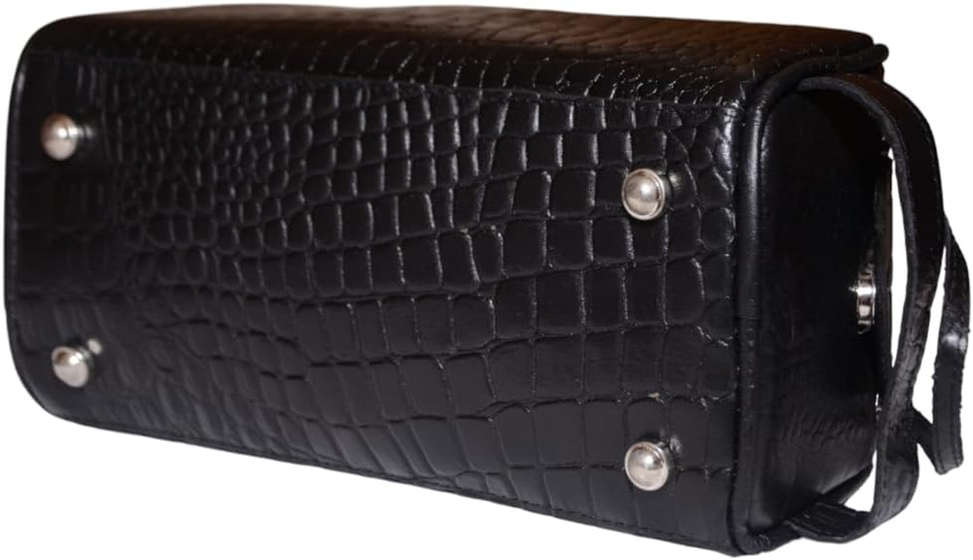 Premium Buffalo Leather Unisex Toiletry Bag Travel Dopp Kit (King Size )Shaving Kit Accessories :Shaving Brush Case , Razor Protective Travel Case ( Combo of 4 Items) (Crocodile Print) (Croco Black)