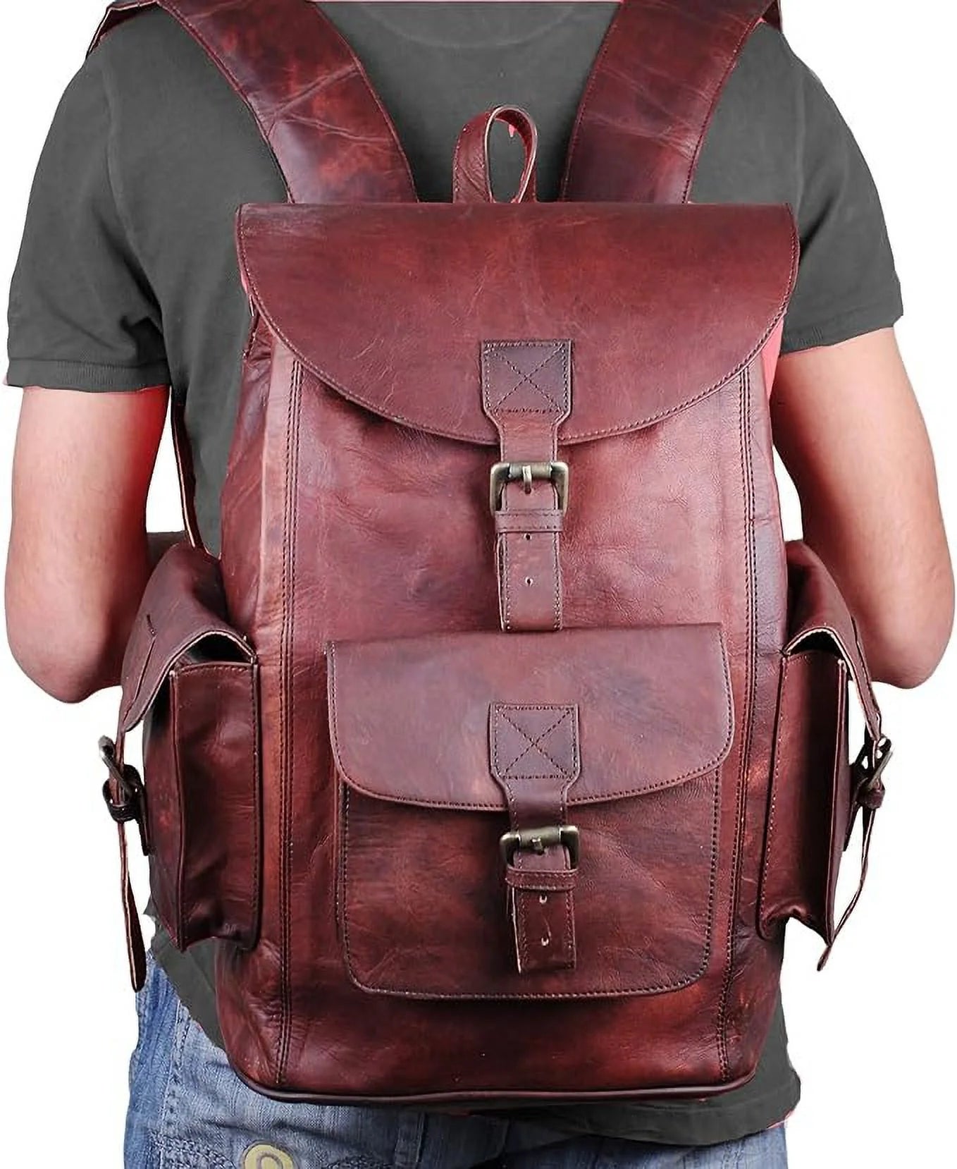 Vintage Genuine Leather Backpack for Men and Women Men’S Retro Classic Shoulder Rucksack Leather Travel Bags for College
