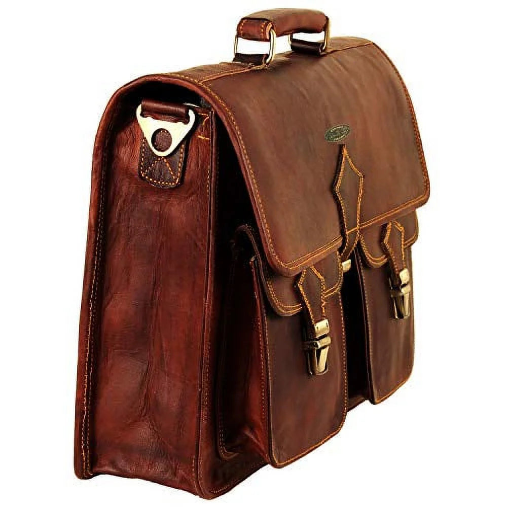 Men'S Adjustable Strap Leather 18" Laptop Messenger Bag, Vintage Brown