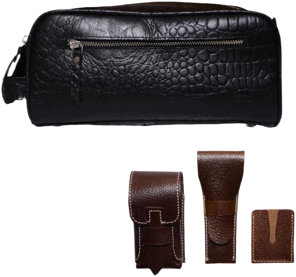 Buffalo Leather Toiletry Bag with Accessories