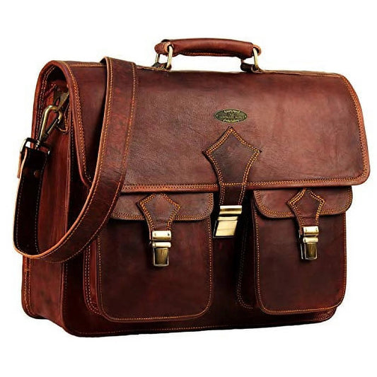 Men'S Adjustable Strap Leather 18" Laptop Messenger Bag, Vintage Brown